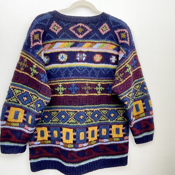 Vtg susann d Womens M Crew Neck Sweater Nordic Celtic Chunky Knit Shetland Wool - Picture 4 of 6